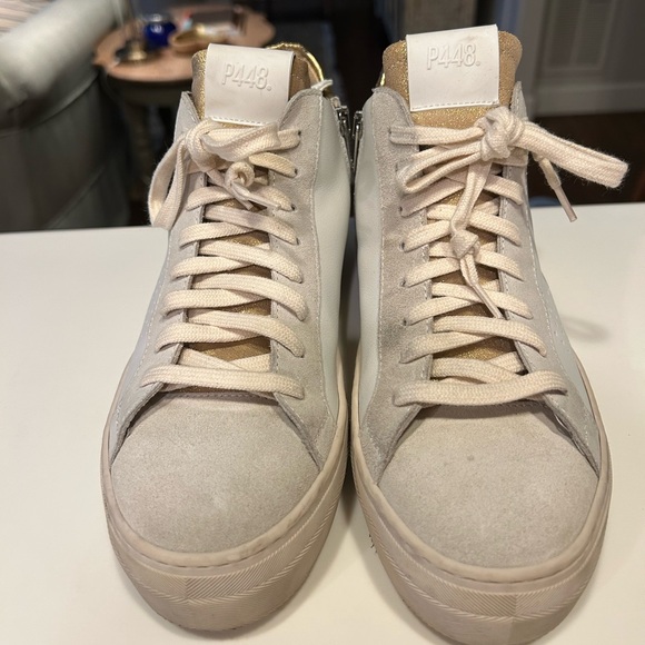 P448 Shoes - P448 High-Top Sneakers LN Gold /White Sz 39 (9) side zip